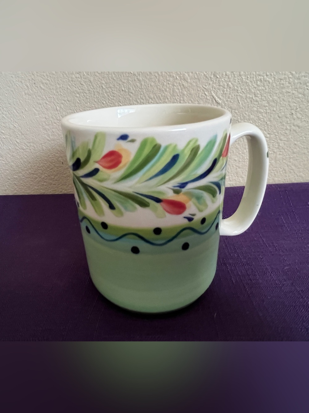 Gail Pittman Provence Ceramic Mug Green Hand Painted Signed Southern Living